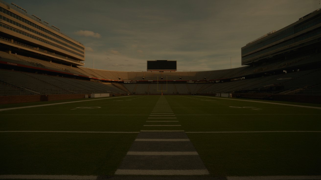 College football stadium at dusk